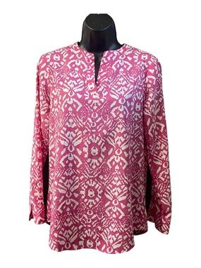 Lauren Ralph Lauren Tunic Pink White Geometric Abstract Lond Sleeve Size P Med